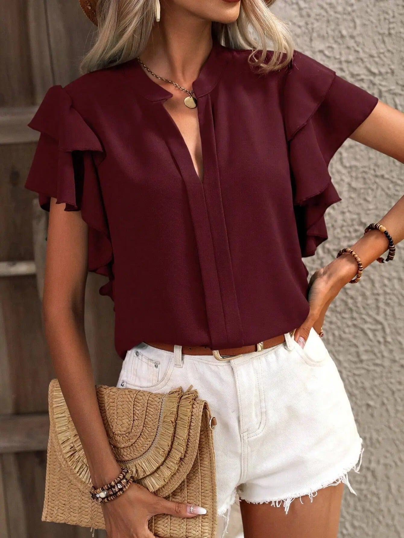 Elegant Double-Layer V-Neck Blouse for Women