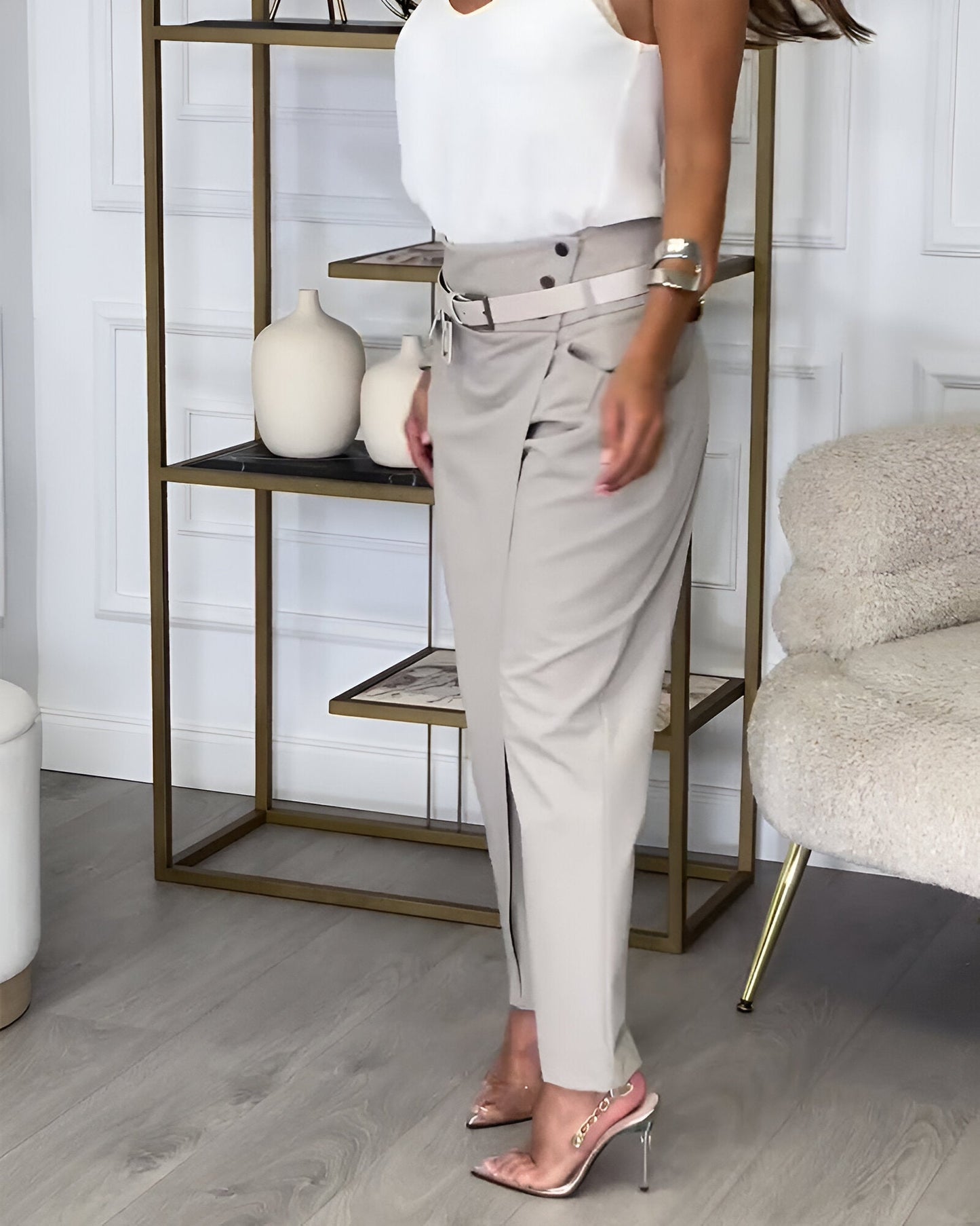 Ivyshape | Trendy Belted Patchwork Pants