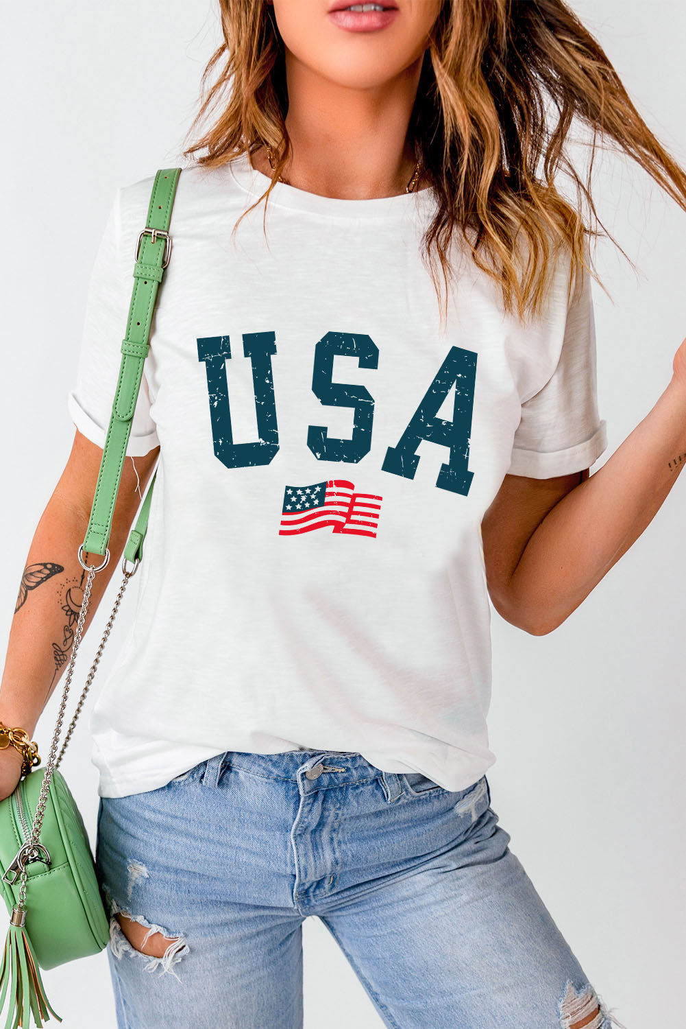 Ivyshape | Usa Round Neck Short Sleeve T-Shirt