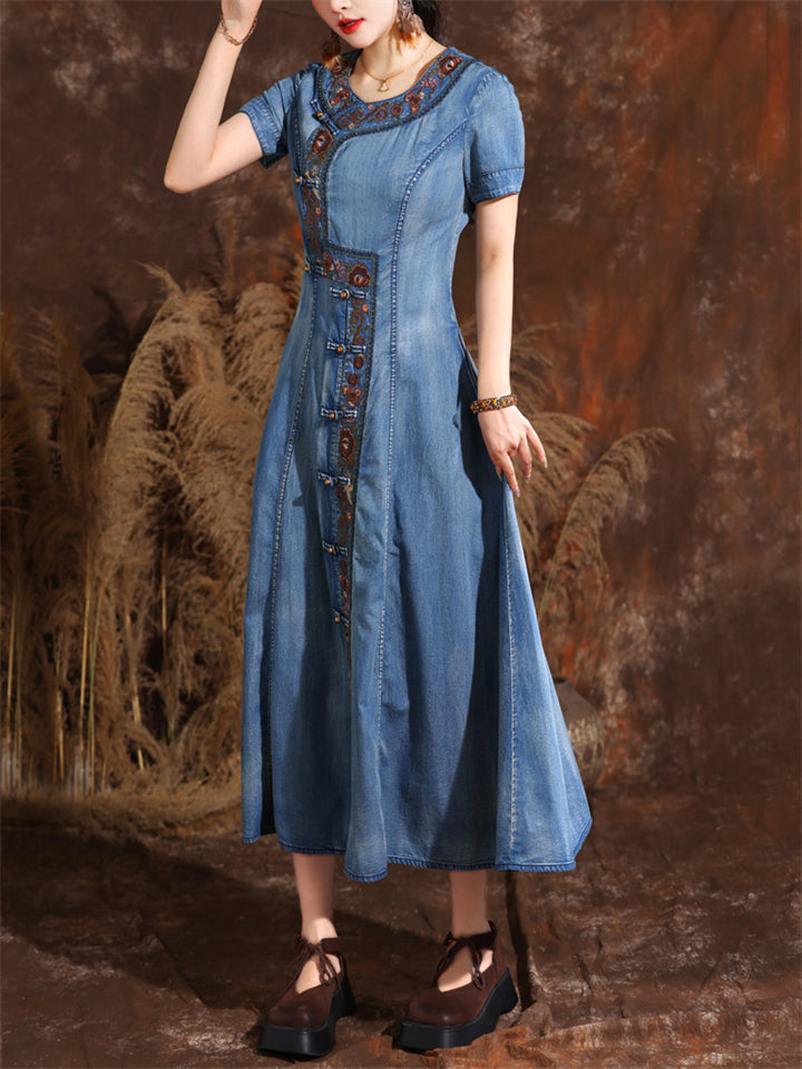 Exquisite Embroidered Vintage Denim Dresses for Women