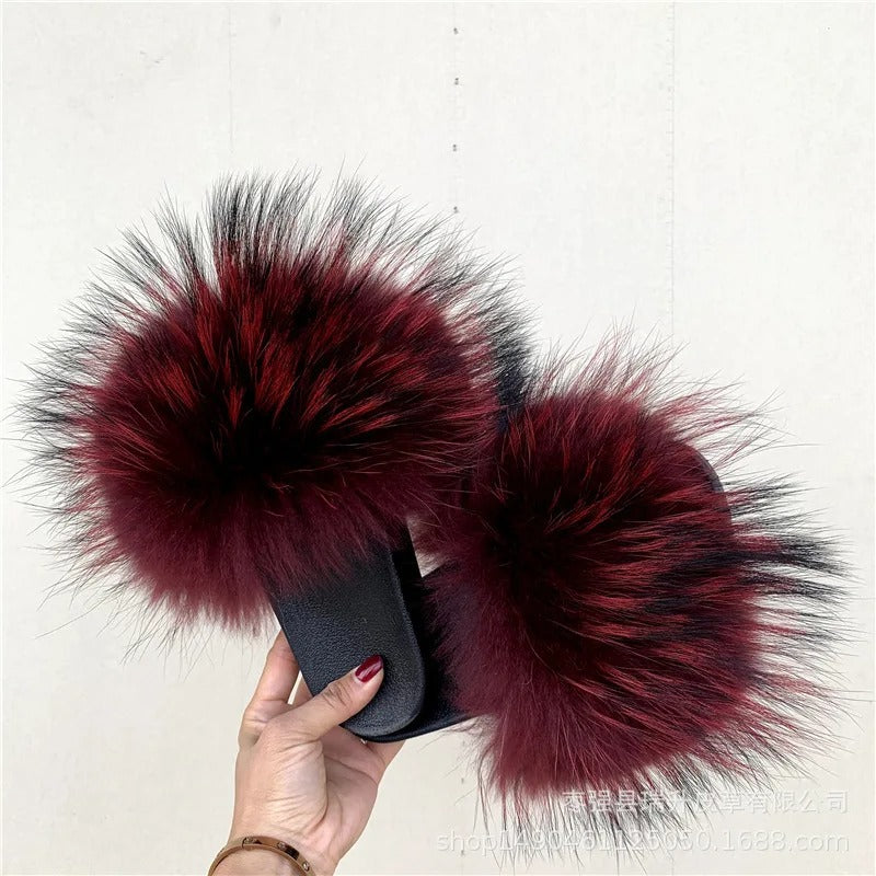 Fluffy Real Fur Slippers for Women