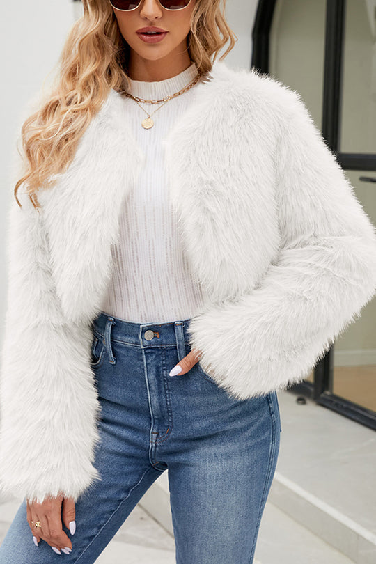 Ivyshape | Long Sleeve Short Casual Faux Fur Jacket