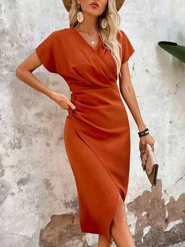 Ivyshape | Women's Elegant Split Midi Dress Orange