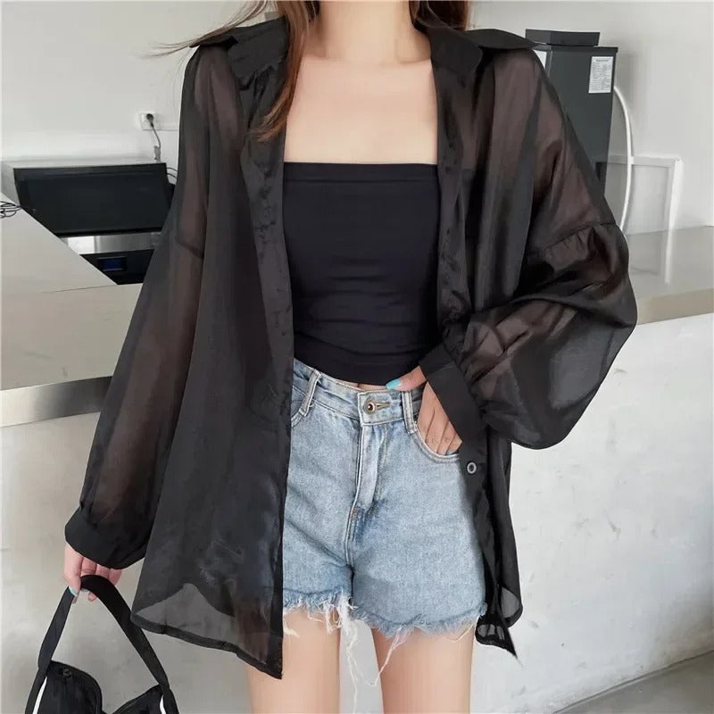 Chic Satin-Effect Button-Up Shirt for Women