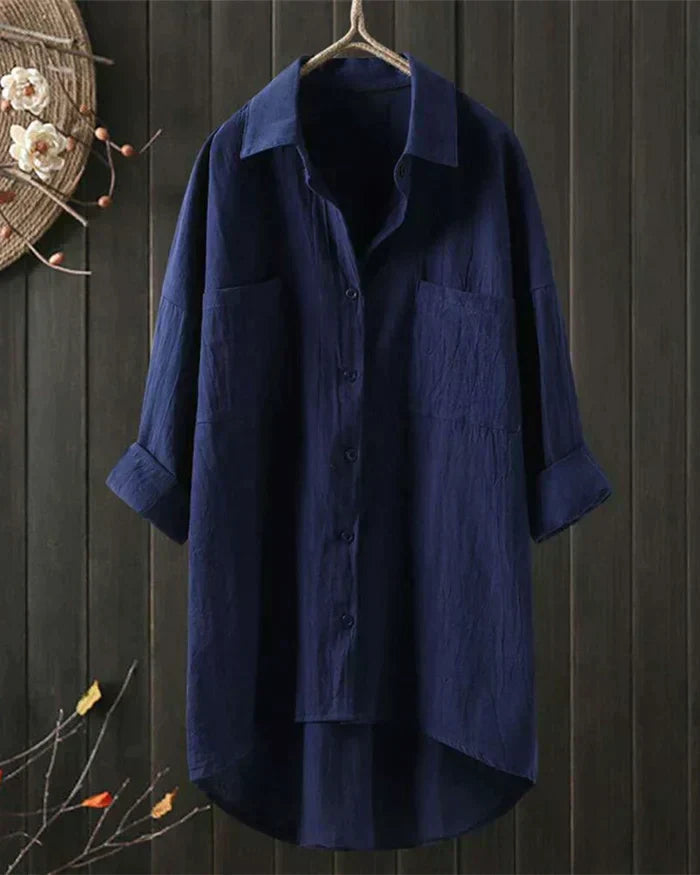 Ivyshape | Linen Shirt With Long Sleeves and Button Placket for Spring