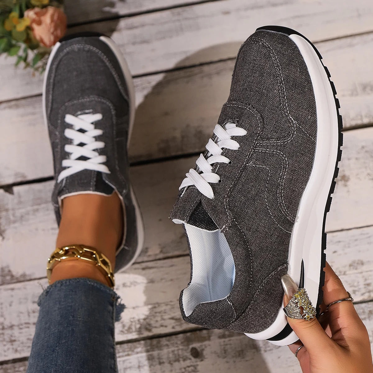 Stylish Denim Platform Sneakers for Women