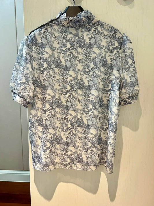 Chic Floral High-Neck Silk Blouse for Women