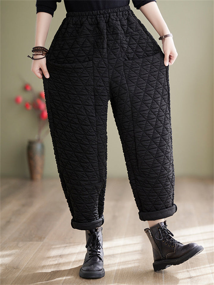 Elastic Waist Comfy Warm Cotton Pants for Winter