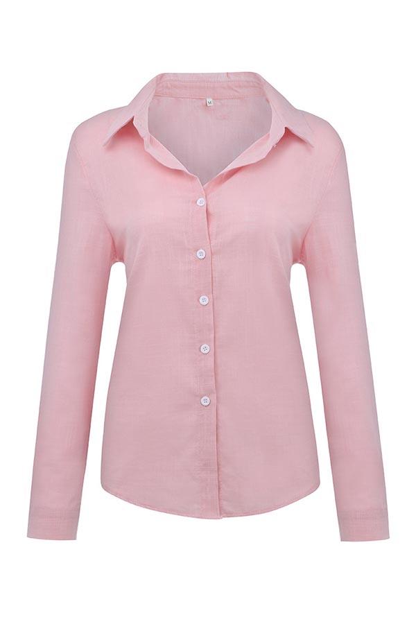 Solid Button Shirt Collar Blouse