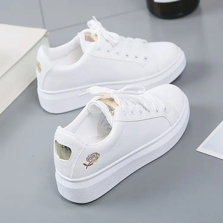 Fashionable White Embroidered Sneakers for Women