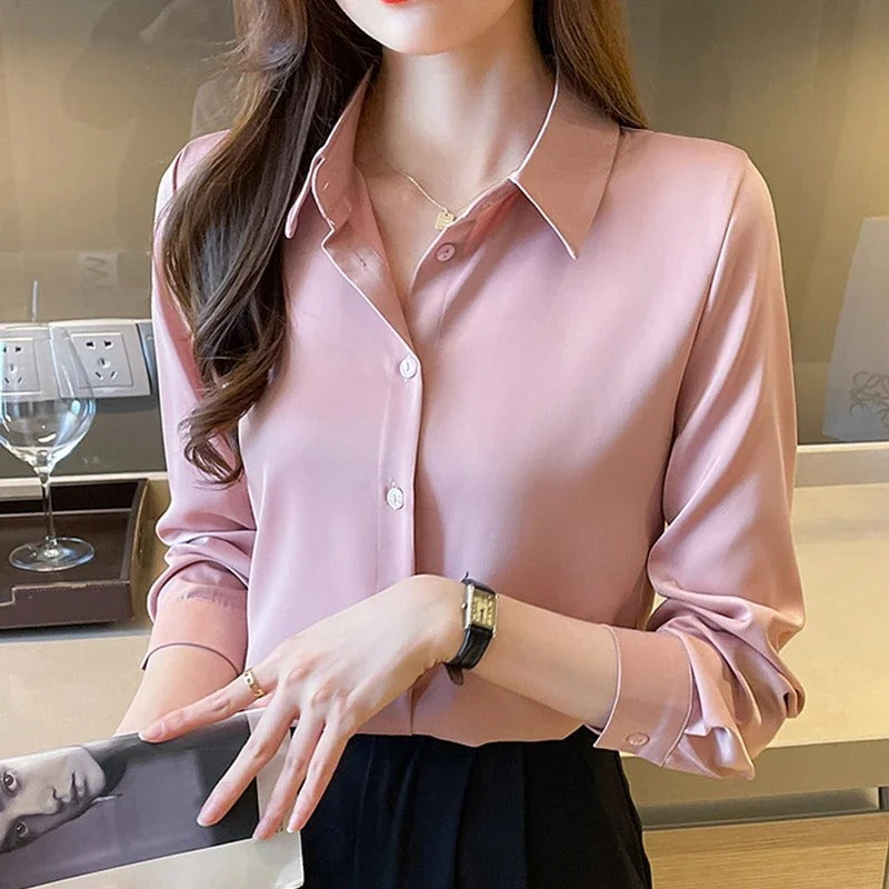 Elegant Long-Sleeve Satin Blouse for Women