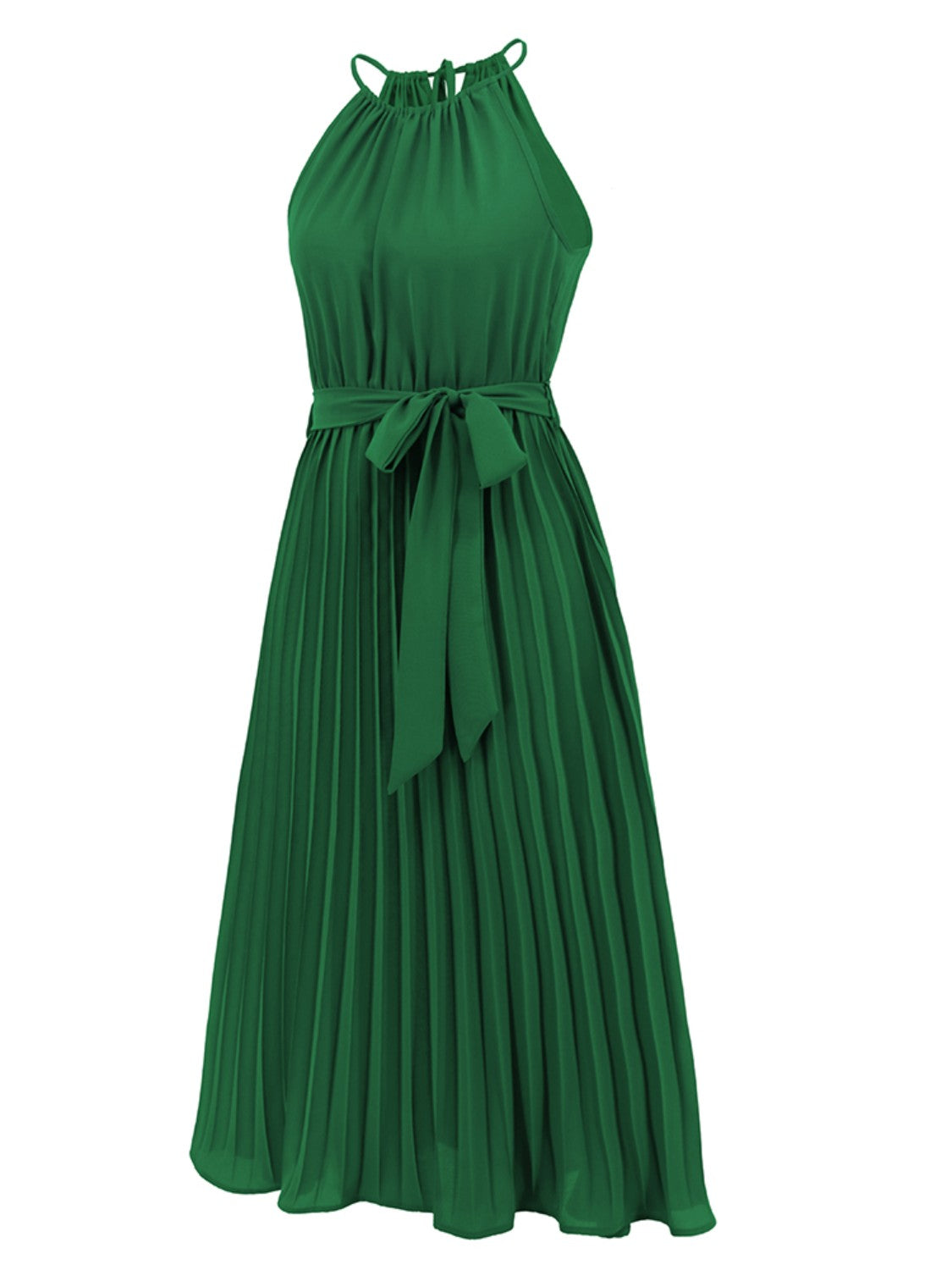 Ivyshape | Pleated Spaghetti Strap Tie Waist Midi Dress