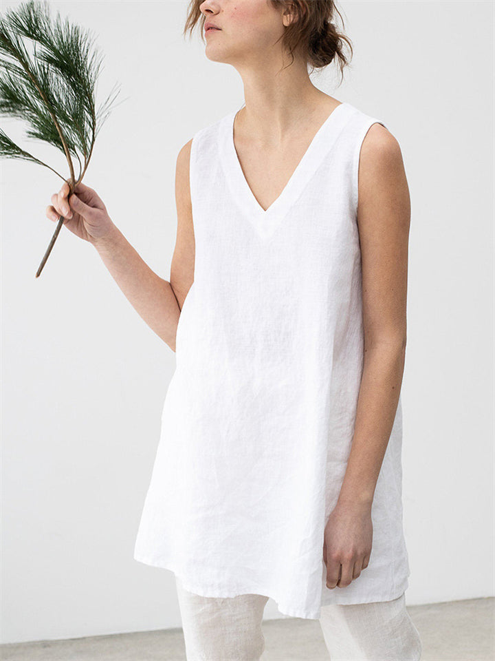 Women's Lightweight V-Neck Sleeveless Linen Vest Shirts