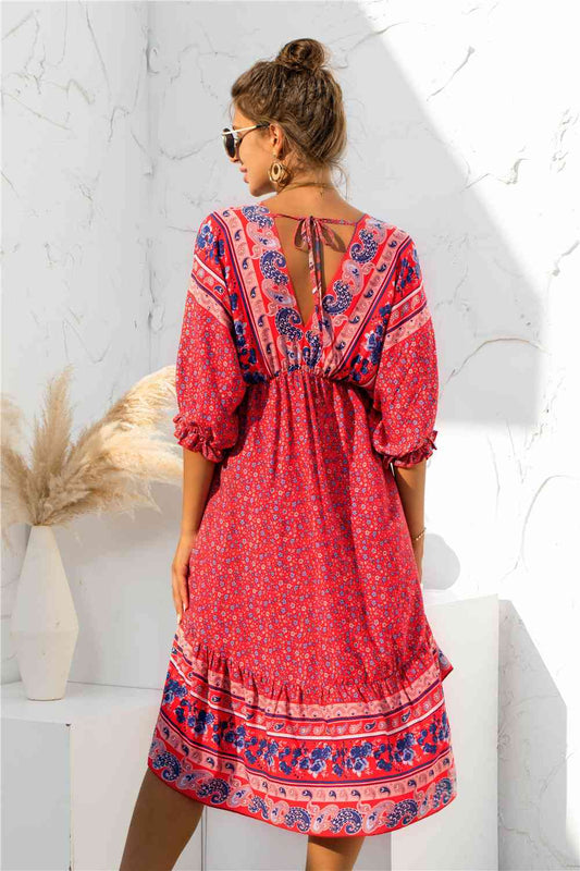 Printed Bohemian V Neck Dress