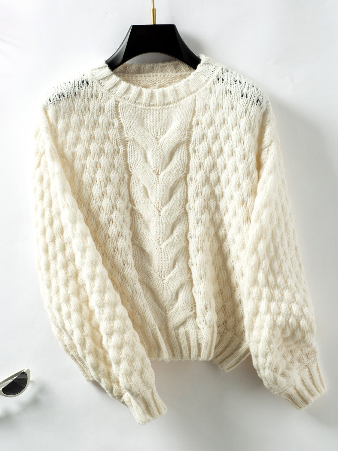 Ivyshape | Women's Long Sleeve Cable Knit Round Neck Sweater