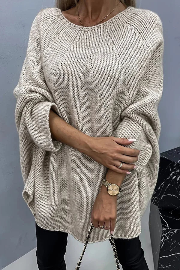 Ivyshape | Me Knit Crew Neck Poncho Loose Sweater