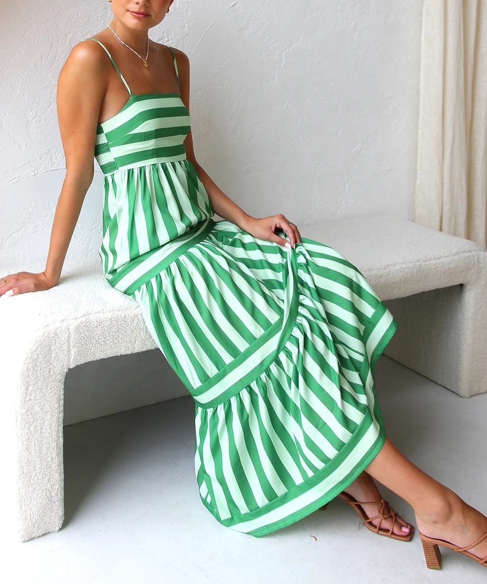 Ivyshape | Women's Chic Summer Maxi Dress Stripes