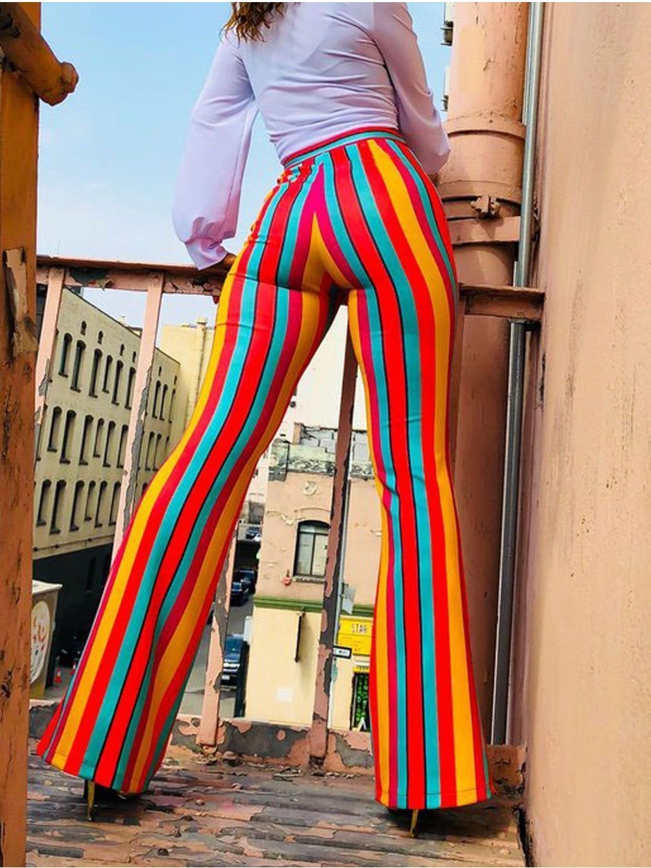 Striped Casual Long Pants Flared Trousers