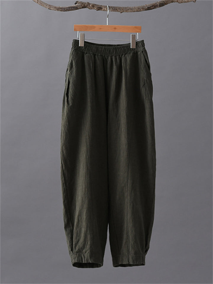 Women's Leisure Natural Linen Elastic Waist Relaxed Pants