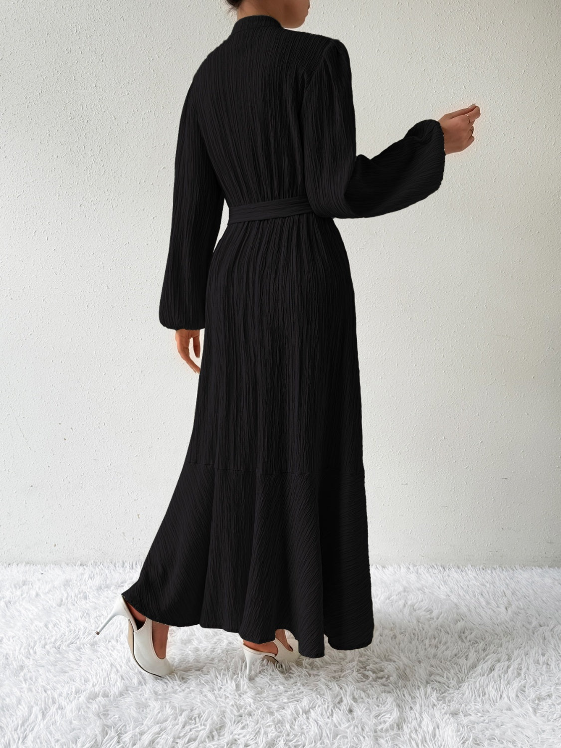 Ivyshape | Tie Waist Long Sleeve Dress