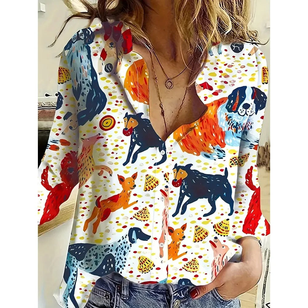 Elegant Long Sleeve Animal Print Blouse for Women