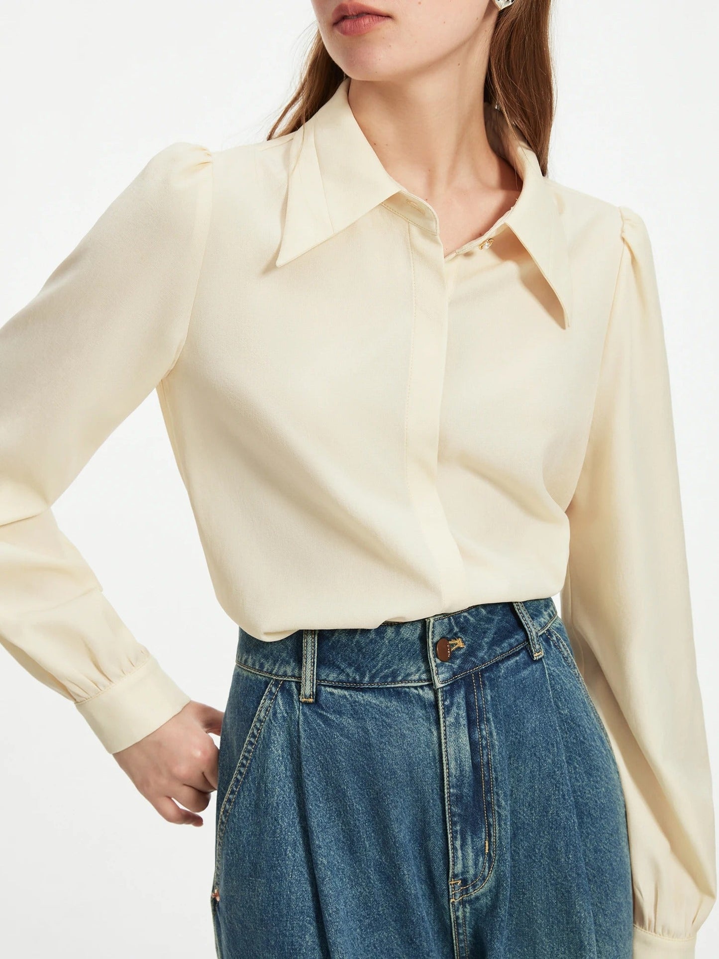 Stylish Puff-Sleeve Button-Up Blouse for Women