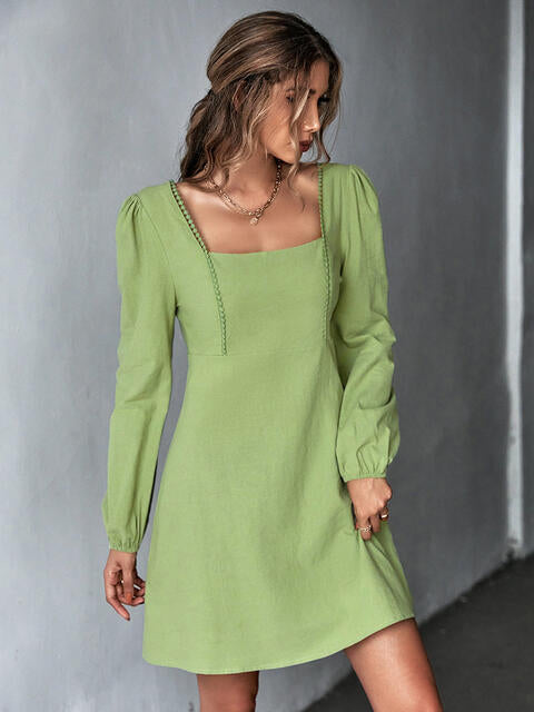 Square Neck Puff Sleeve Mini Dress