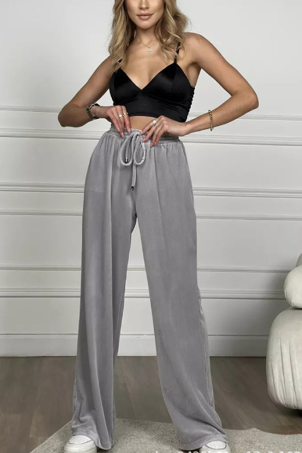 Ivyshape | Velvet Wide Legged Pants Straight Velvet Pants