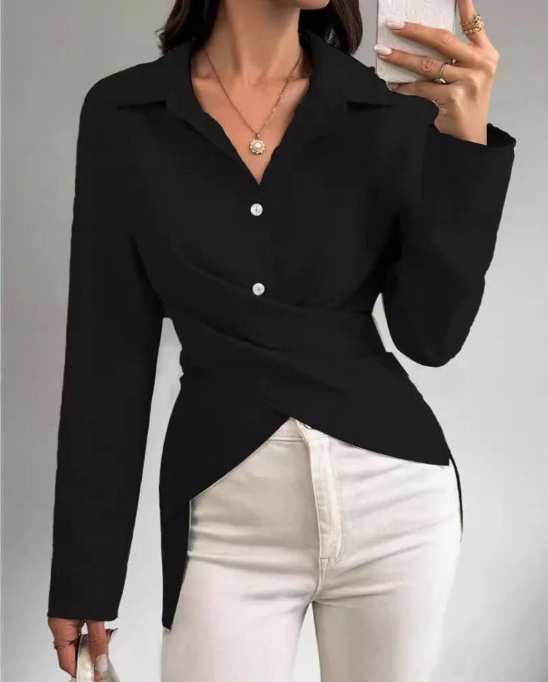 Elegant Cross-Top Long-Sleeve Shirt for Women