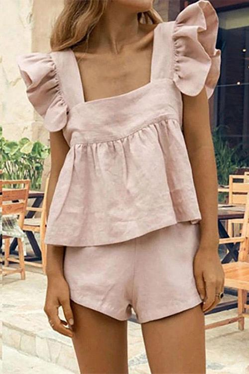 Ruffled Sleeves Two-pieces Set