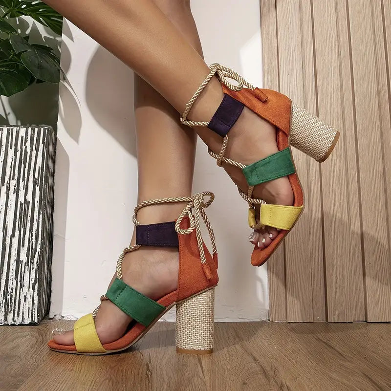 Ivyshape | Colorblock Sandals for Women with Heel