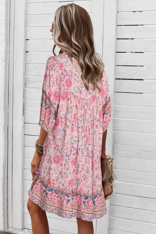 Bohemian Tie Neck Mini Dress