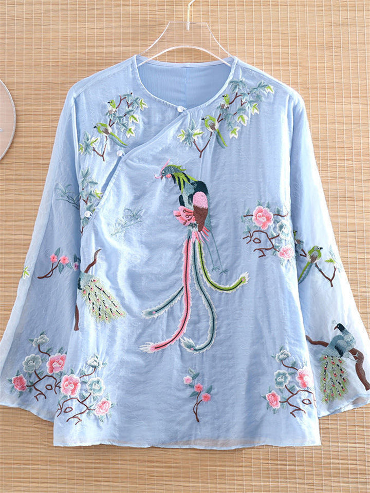 Retro Phoenix Embroideried Hanfu Shirts for Women