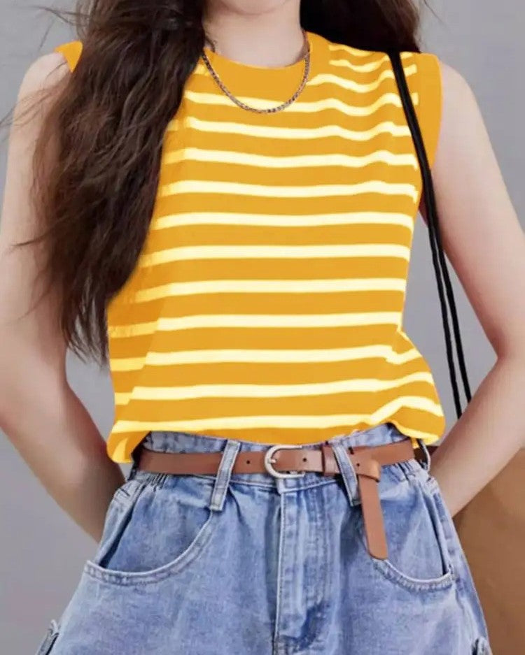 Vintage Striped Sleeveless Blouse for Women