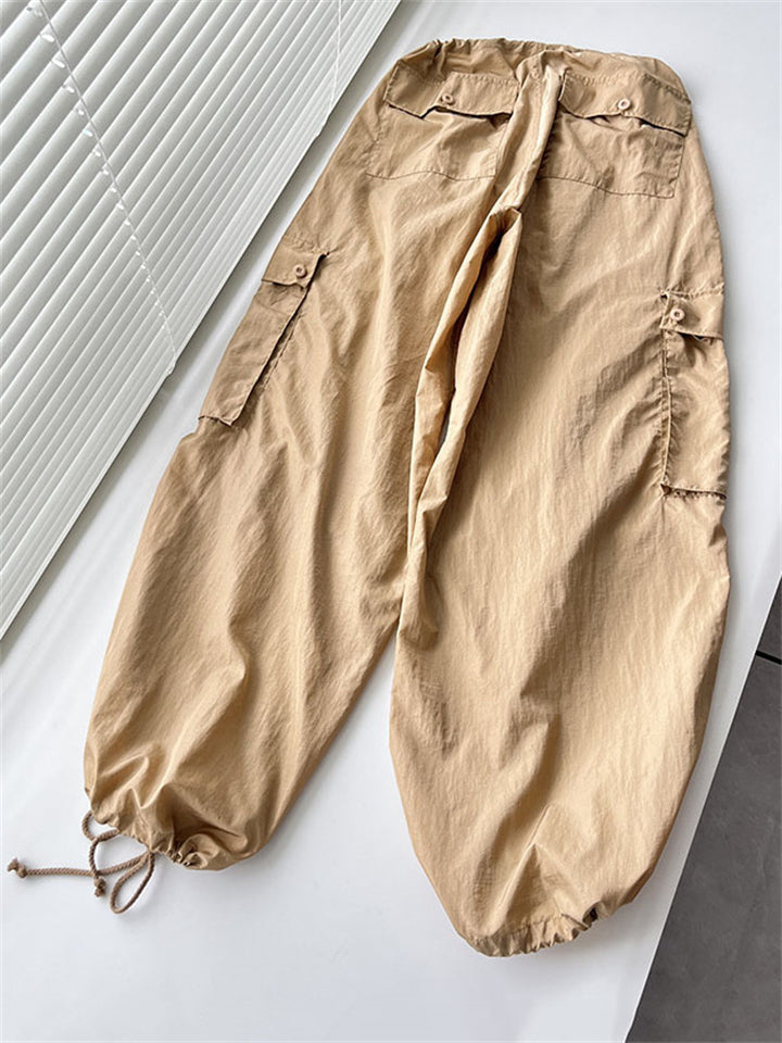 Summer High Waist Drawstring Baggy Cargo Pants for Women