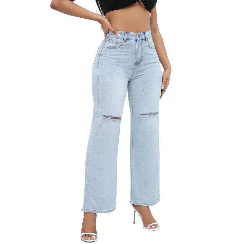 Ivyshape | Women'sRipped Wide-Leg Jeans