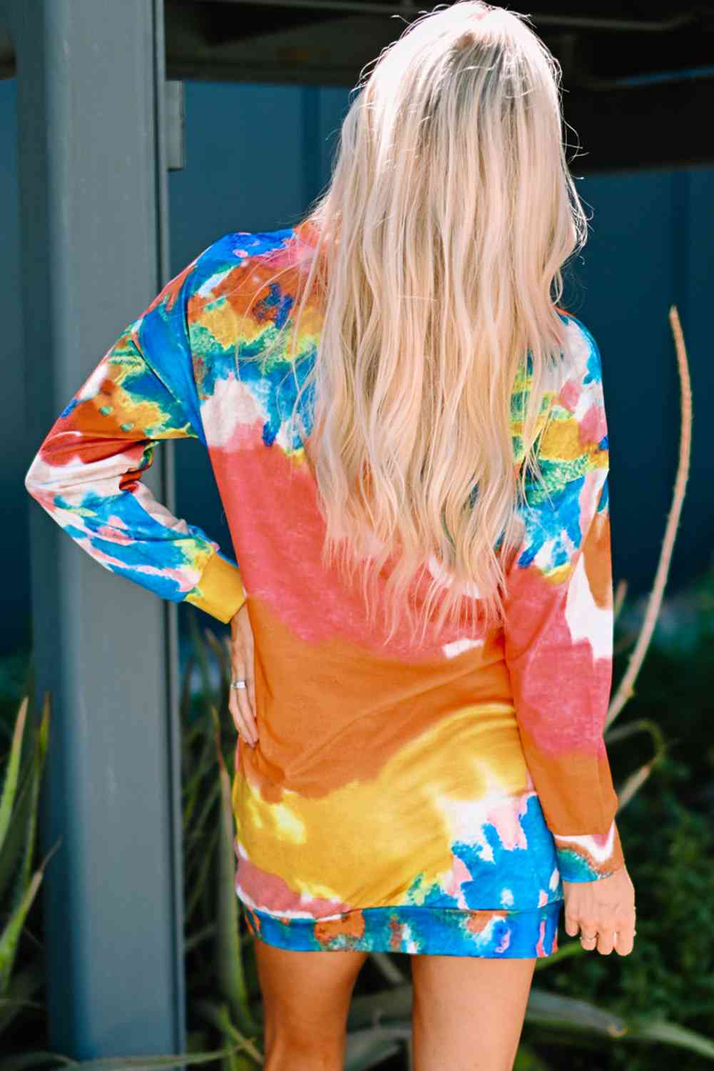 Multicolored Tie-Dye Long Sleeve Dress