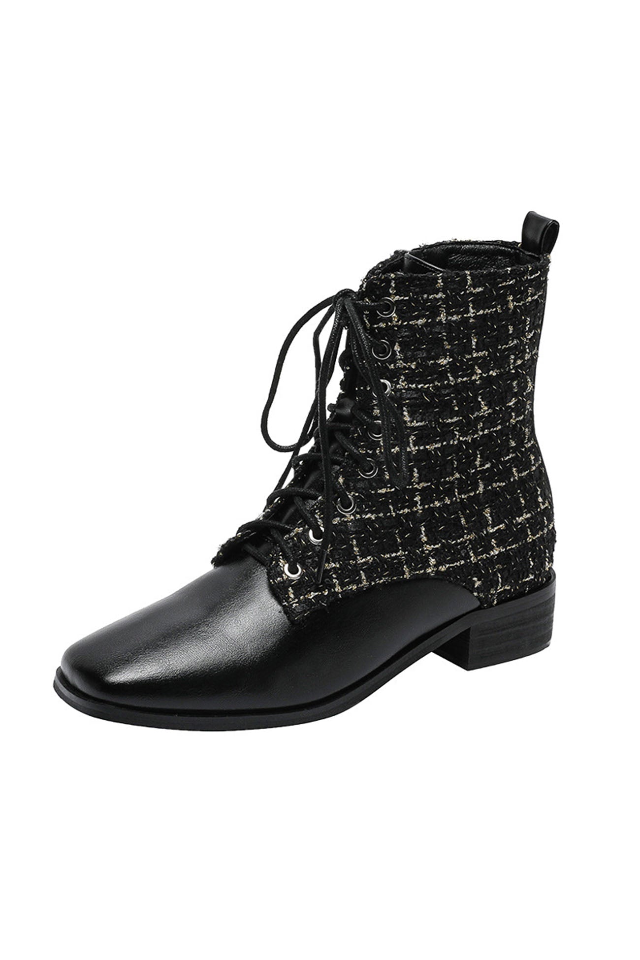 Toe Plaid Tweed Ankle Boot