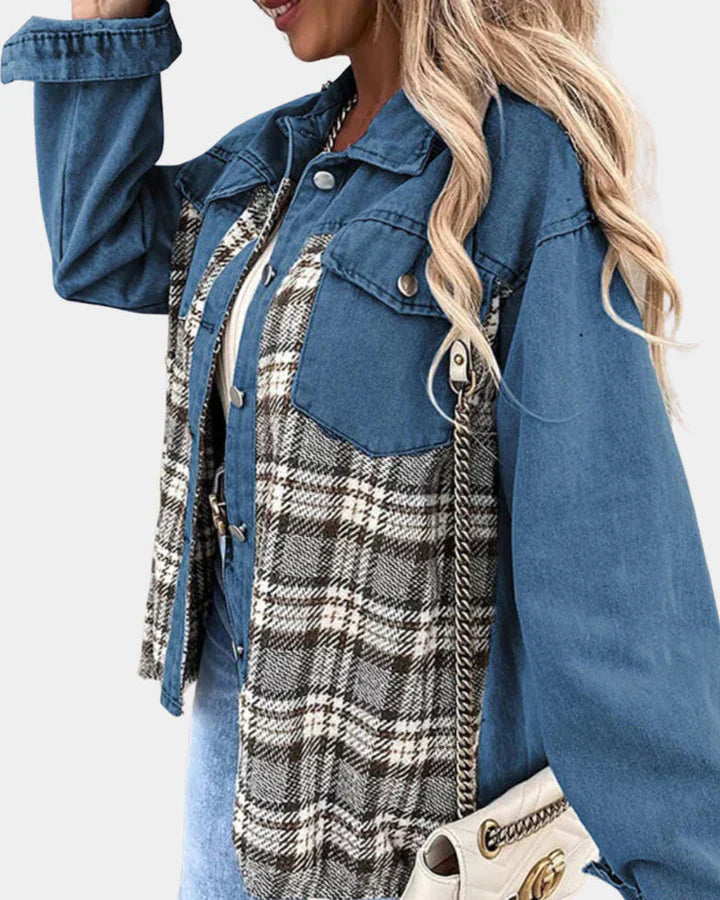 Ivyshape | Women's Plaid Denim Jacket