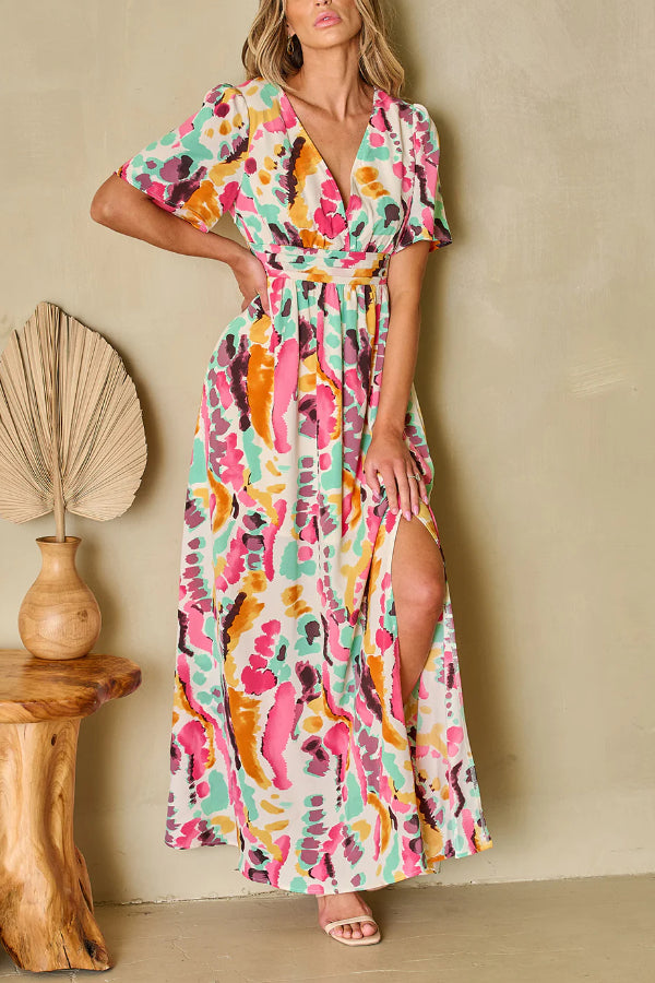 Ivyshape | Tie-Dye Print V-Neck Maxi Dress