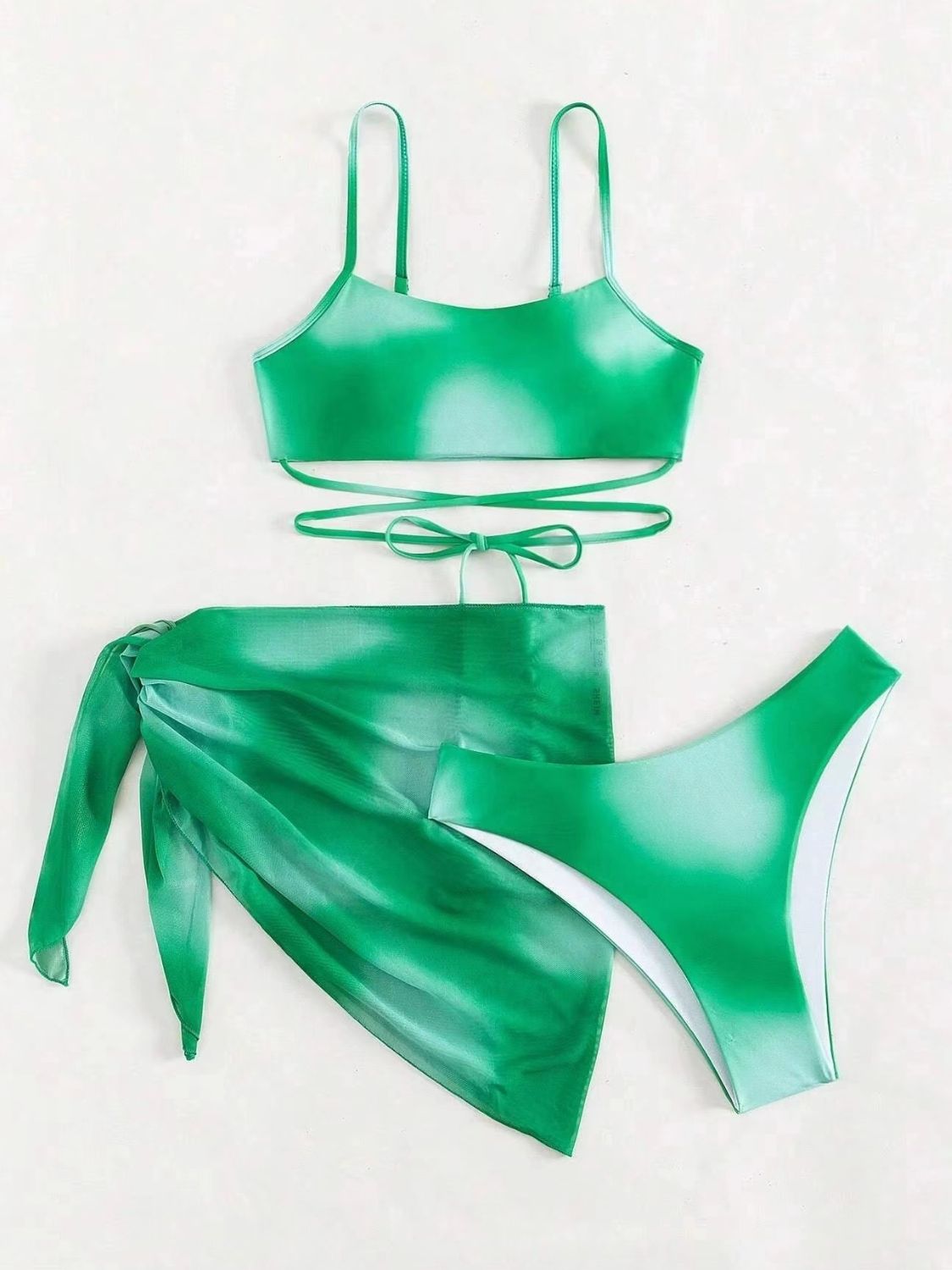 Ivyshape | Tied Gradient Spaghetti Strap Three-Piece Swim Set