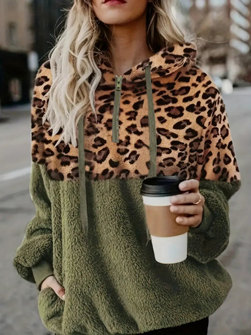 Ivyshape | Pullover with color block and leopard pattern