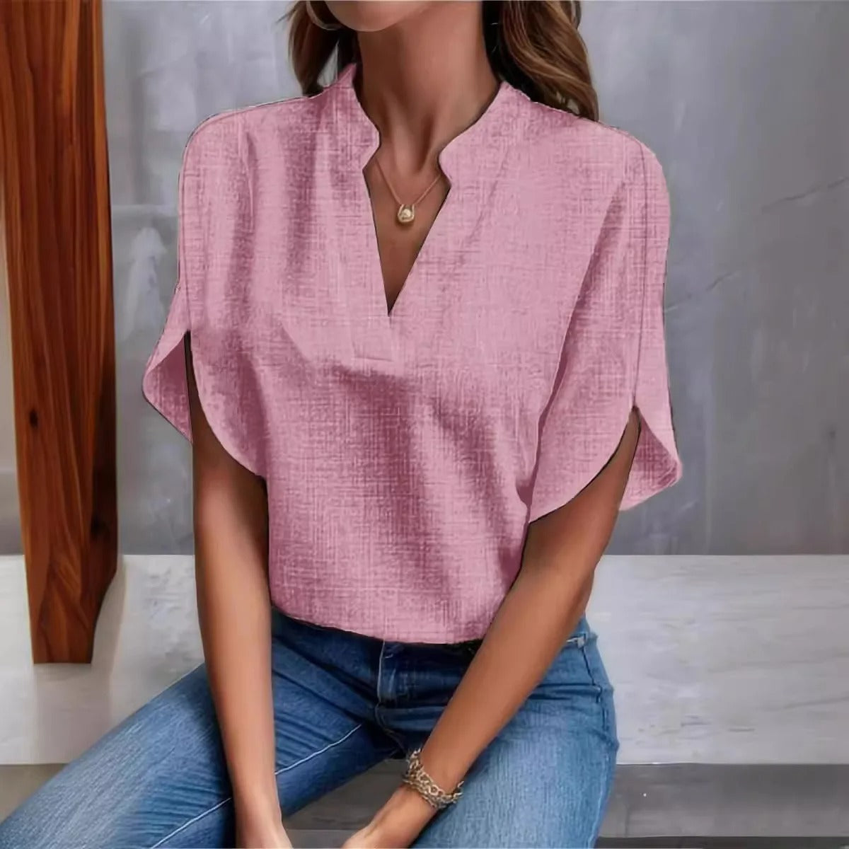 Breezy Linen V-Neck Top for Women