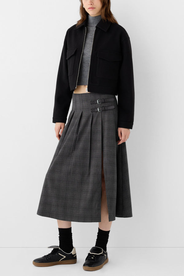 Ivyshape | Pleat Midi Skirt with A Belt Detail