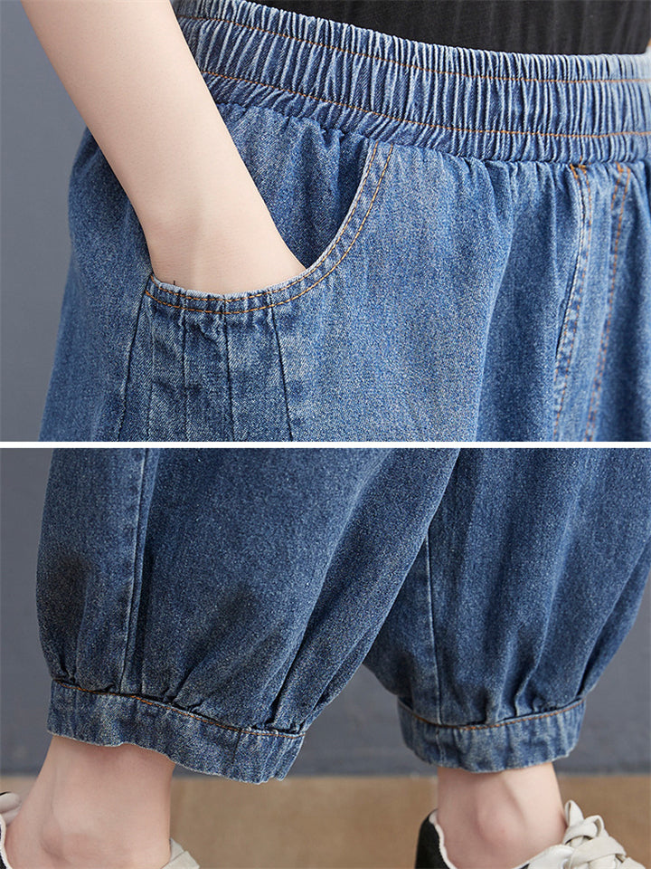 Casual Loose Blue High Waist Harem Jeans for Women