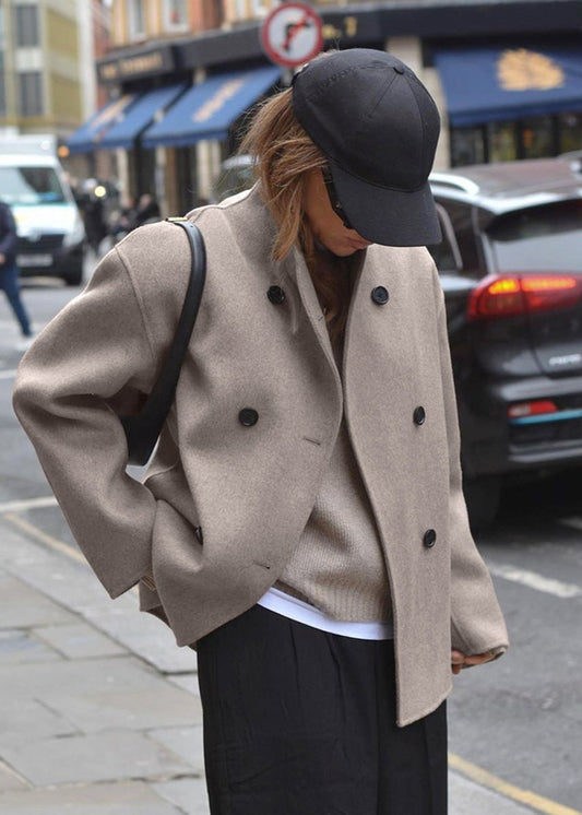 Ivyshape | Double-Breasted Woolen Coat In Taupe