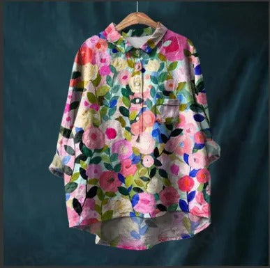 Vibrant Floral Print Blouse for Women (2XL)