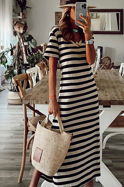 Ivyshape | Relaxed Dress with Striped Pattern