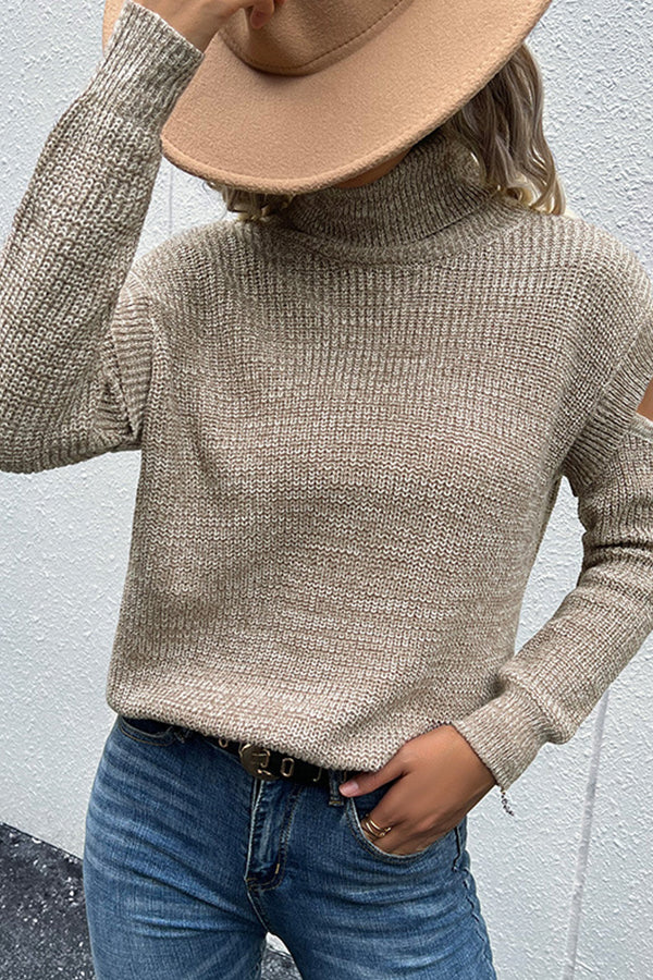 Ivyshape | Long Sleeve Solid Color Hollow Off Shoulder Sweater