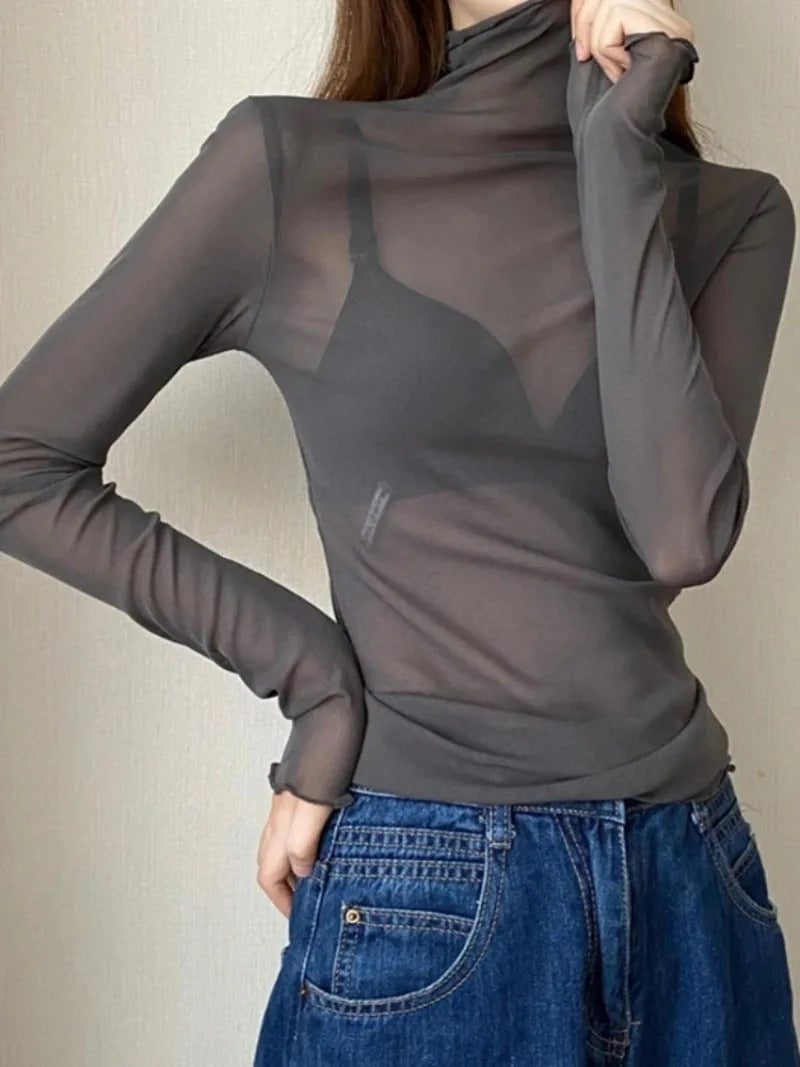 Alluring Mesh Long Sleeve Top for Women